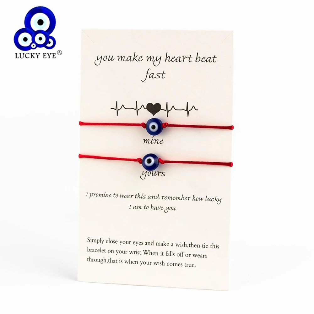 

Lucky Eye Blue Evil Eye Charms Bracelet Red String Thread Rope Couple Bracelet Wish Card Jewelry For Women Men Adjustable CN219