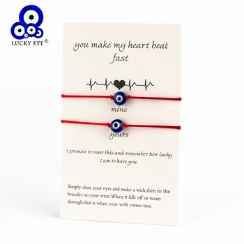 Lucky Eye Blue Evil Eye Charms Bracelet Red String Thread Rope Couple Bracelet Wish Card Jewelry For Women Men Adjustable CN219