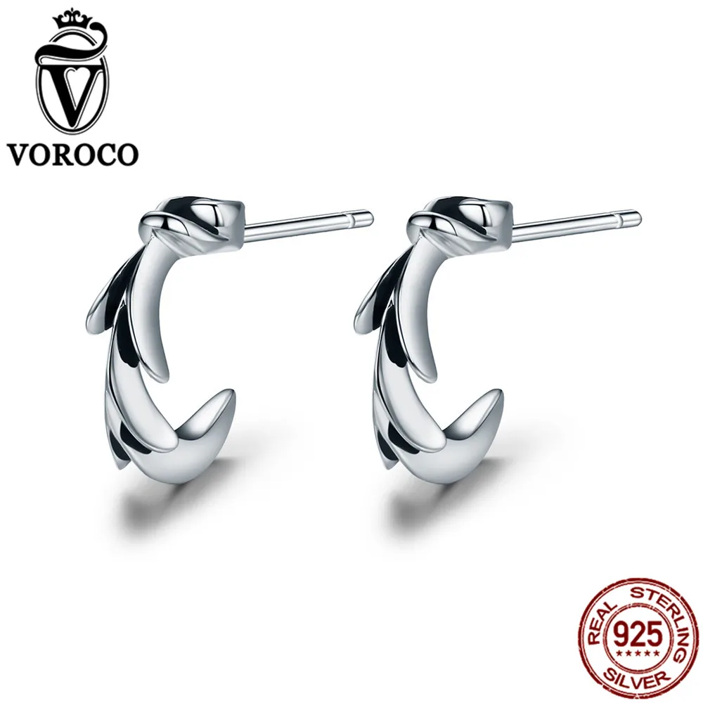 

VOROCO Pure 925 Sterling Silver Earrings for Women Wheat Vintage Silver Stud Earrings Female Party Wedding Fine Jewelry