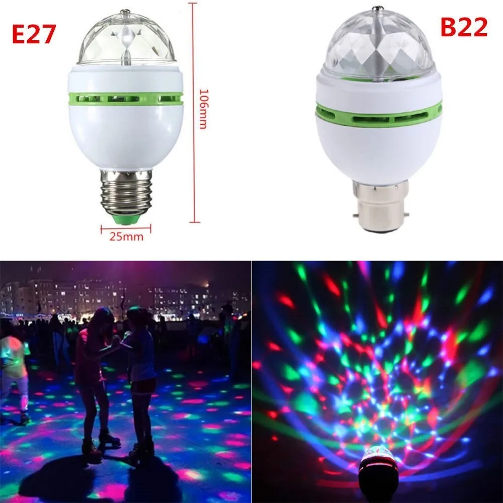 2 X Novelty RGB LED Disco Light Bulb Rotating Coloured 3W Light bulb Christmas