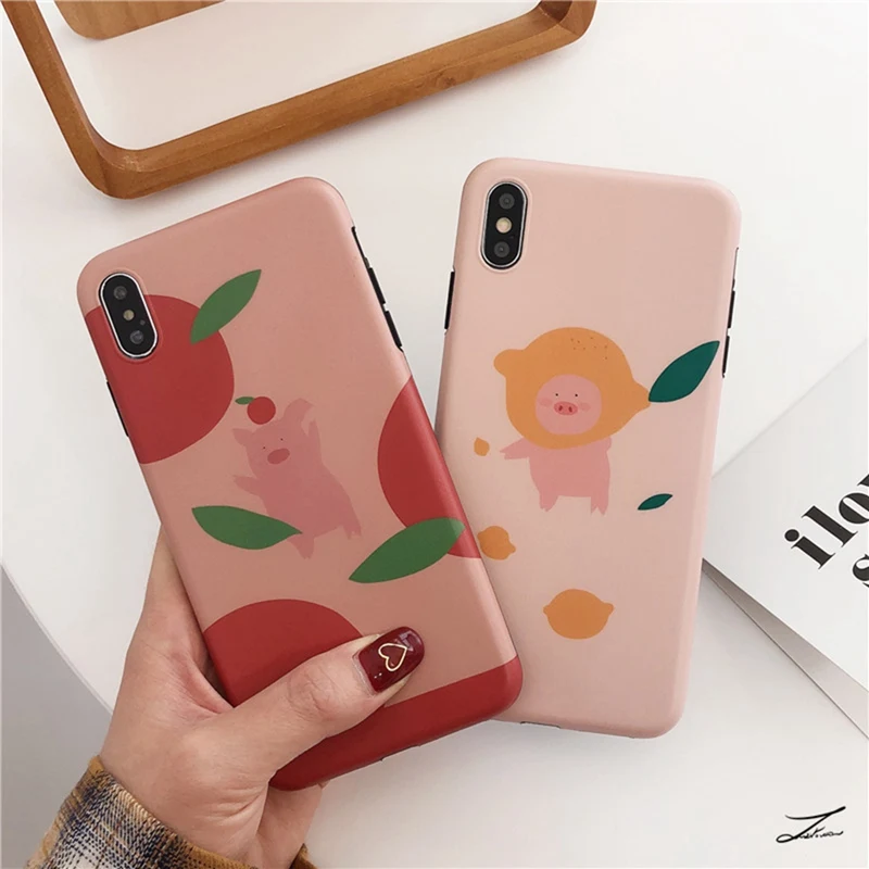 Fun Cartoon Cute Lemon Pig Phone Case for iphone 6 6s 7 8 Plus Matte Tpu XS Max XR X Cover |
