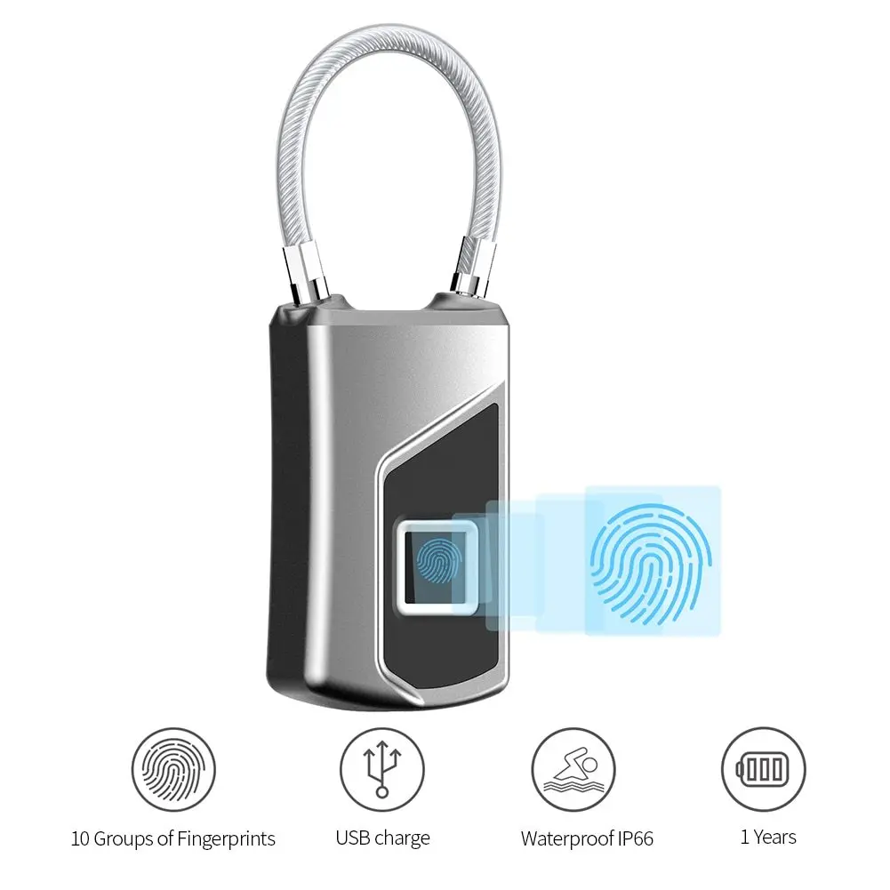 

USB Rechargeable Smart Keyless Fingerprint Lock IP66 1m Waterproof Anti-Theft Security Small Padlock for Luggage Case Backpack