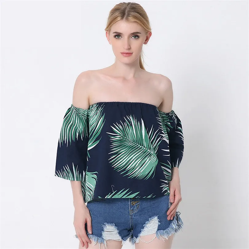 Nuevo estilo cuello cortado tres cuartas partes de filtrado de algodón hombro blusas de las señoras de moda Ropa mujer Vestidos camisas de verano 2018