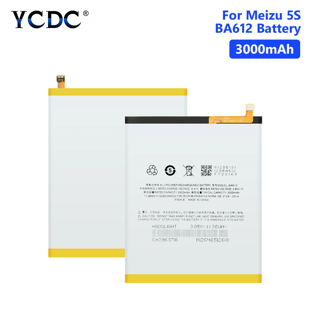 

Rechargeable 3.85V 3000mAh BA612 Lithium-ion Li Ion Battery For Meizu 5S M5S M612Q M612M Mobile Phone Replacement Bateria Cells