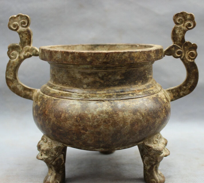 

song voge gem S5338 8" Tibet Bronze Folk Buddhism Temple Lion Head Statue Incense Burner Censer