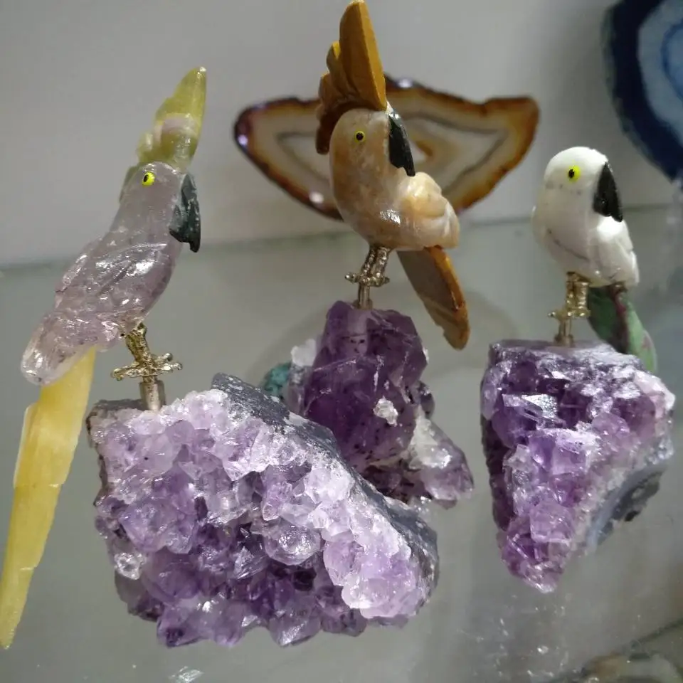 Natural gemstone crystal carved bird Figurine amethyst cluster Quartz Crystal Parrot for home decoration 6
