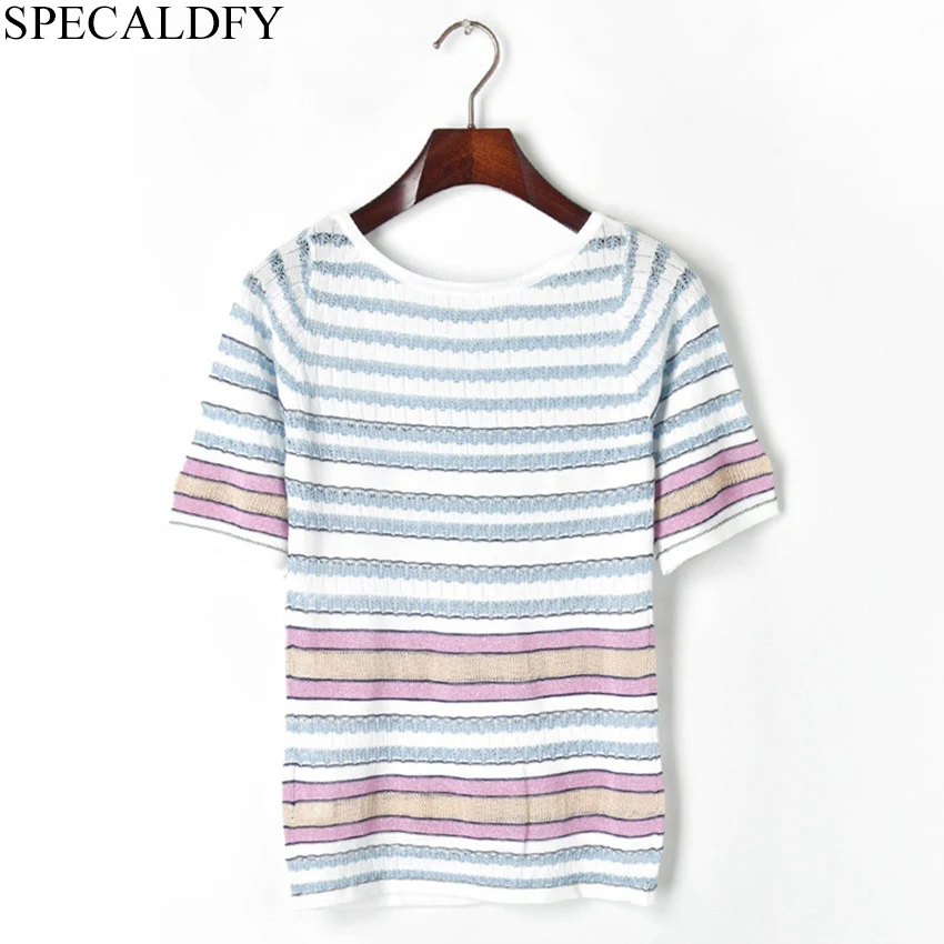 

2019 High Quality Runway Tops For Women Short Sleeve Elegant T shirt Summer Knitted Top Tee Shirt Femme Roupas Feminina