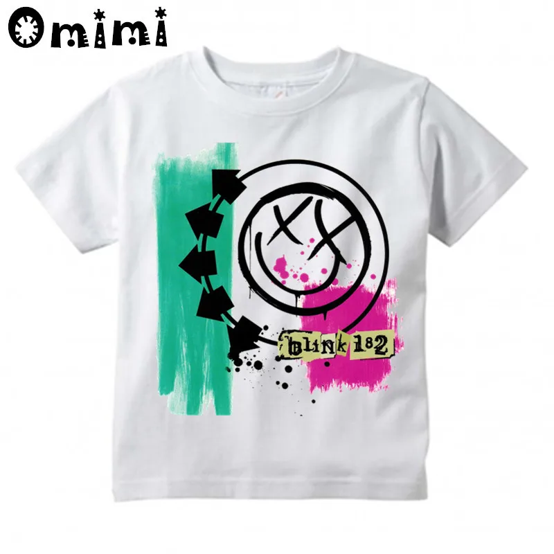 Boys/Girls Blink 182 Rock Band Smiley Face Design T Shirt Kids Great Casual Short Sleeve Tops Children's Funny T-Shirt - Цвет: oHKP501D