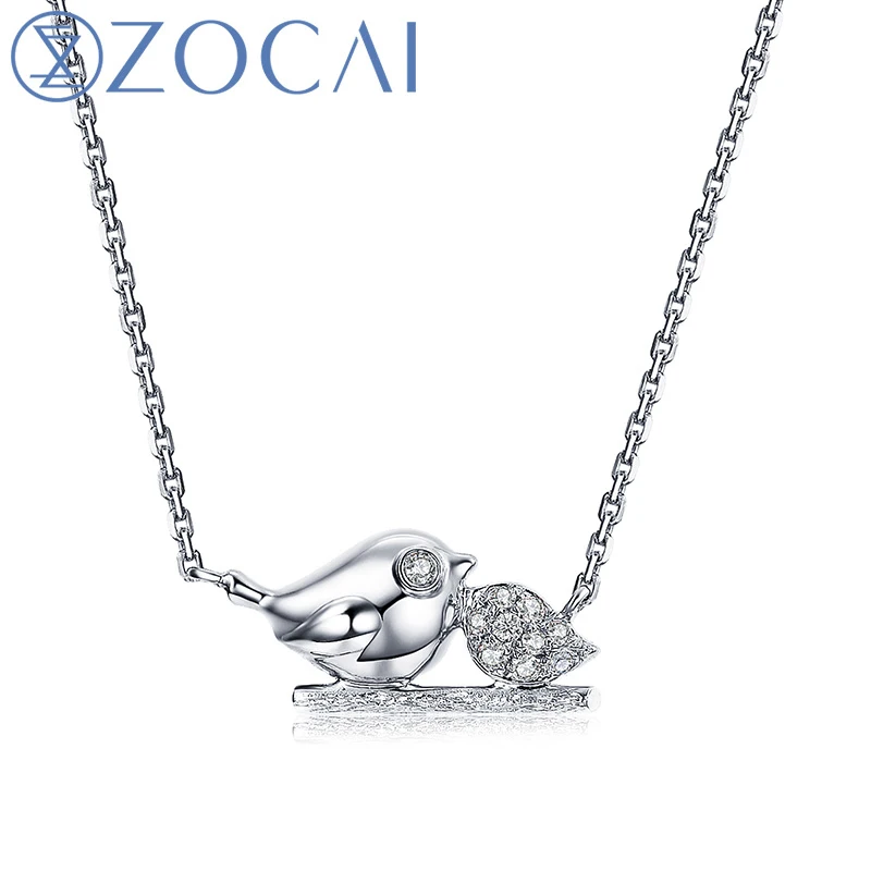 ZOCAI The Little Magpie Real 0,03 CT бриллиантовое ожерелье 18 K розовое золото(Au750) Подвеска-ожерелье JBD90281T