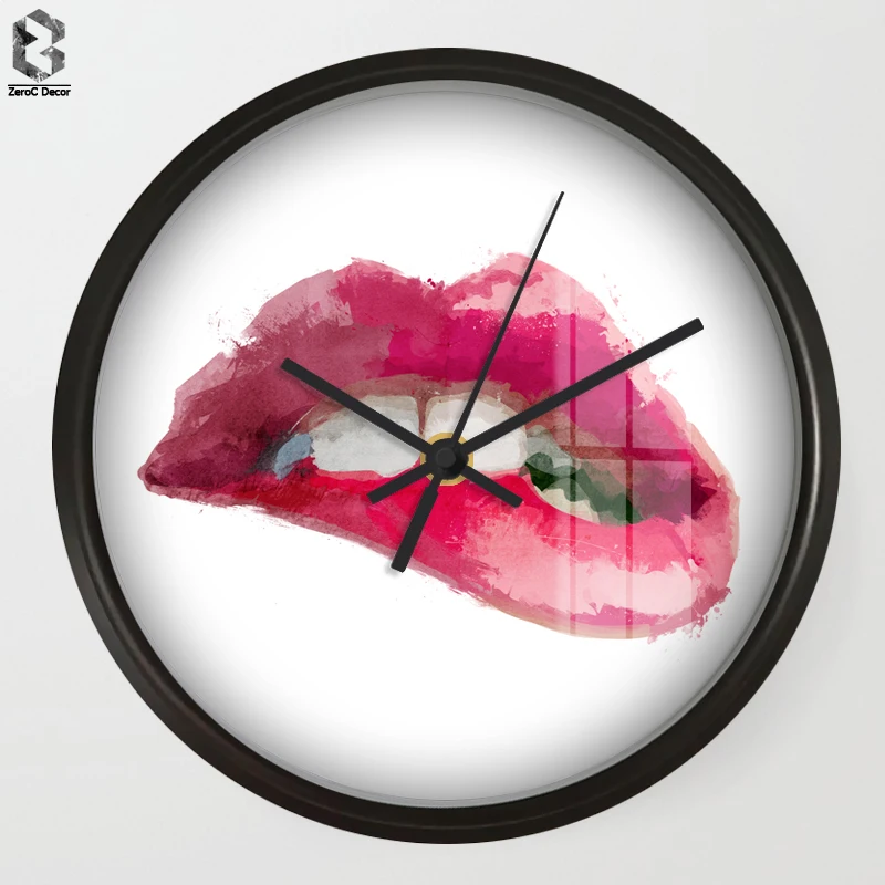 

Chic Art Wall Clock, Romantic Red Lips Home Decor, Quartz Sweep movement,Silence for Bedroom