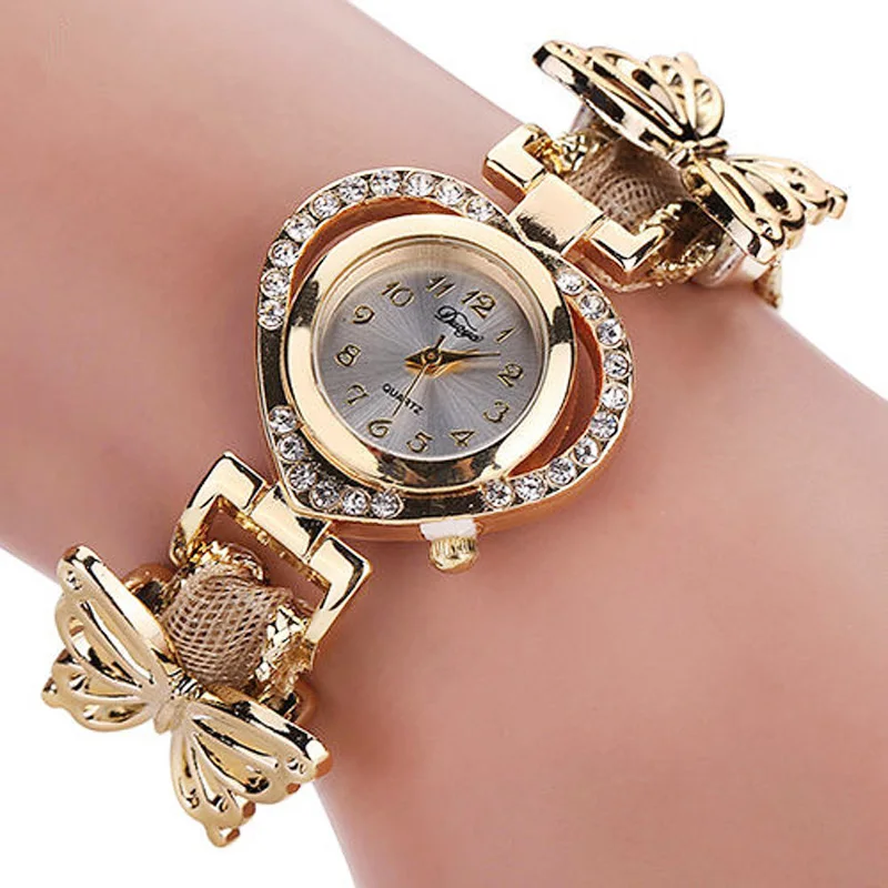 Summer Style Gold Watch Luxury Brand Crystal Heart Watch Women Butterfly Braided Rope Wristwatch Ladies Bracelet Watch Clock