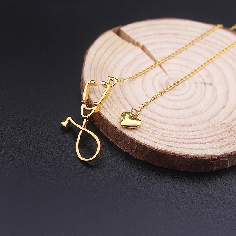 Gold Heart Necklace Echometer Stethoscope Necklace Romantic Style