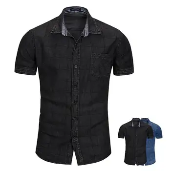 

High Quality Men's Short-sleeved Shirt Button Pocket Turn-down Collar Shirt