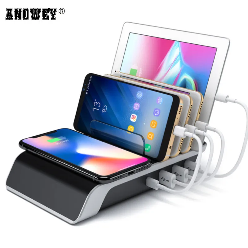 

Multi Port Wireless Charger Dock For iPhone X XS Samsung S9 Quick Phone Chargers Multiple USB Charging Station Desktop Organizer