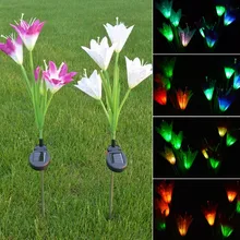 Открытый Солнечный сад доля фары-2 шт освещение с 8 цветок лилии. многоцветные светодиодный патио огни для(фиолетовый и белый