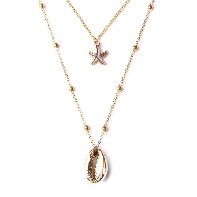 Богемное ожерелье в виде раковины морской звезды, каури, Золотое Гавайское летнее ожерелье, женское пляжное ювелирное изделие, подарок каури для девушек - Окраска металла: 4