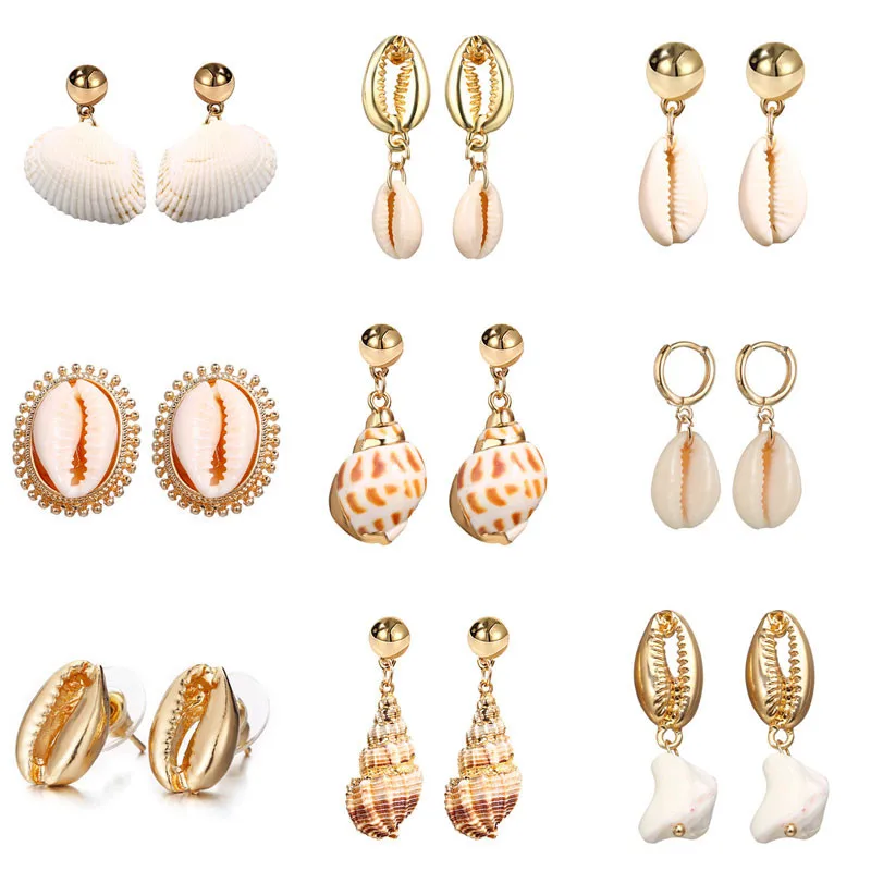 

ZORCVENS New Fashion Creative Natural Shell Earrings for Women Boho Handmade Scallop Conch Drop Earrings Jewelry gifts