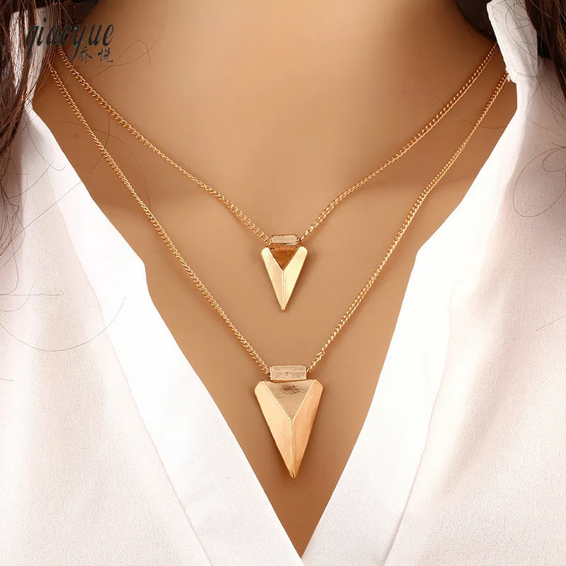 

Fashion Necklace With Triangular Metal Multilayer All-match Simple Clothing Accessories Sweater Chain Necklace Bone Chain 2018