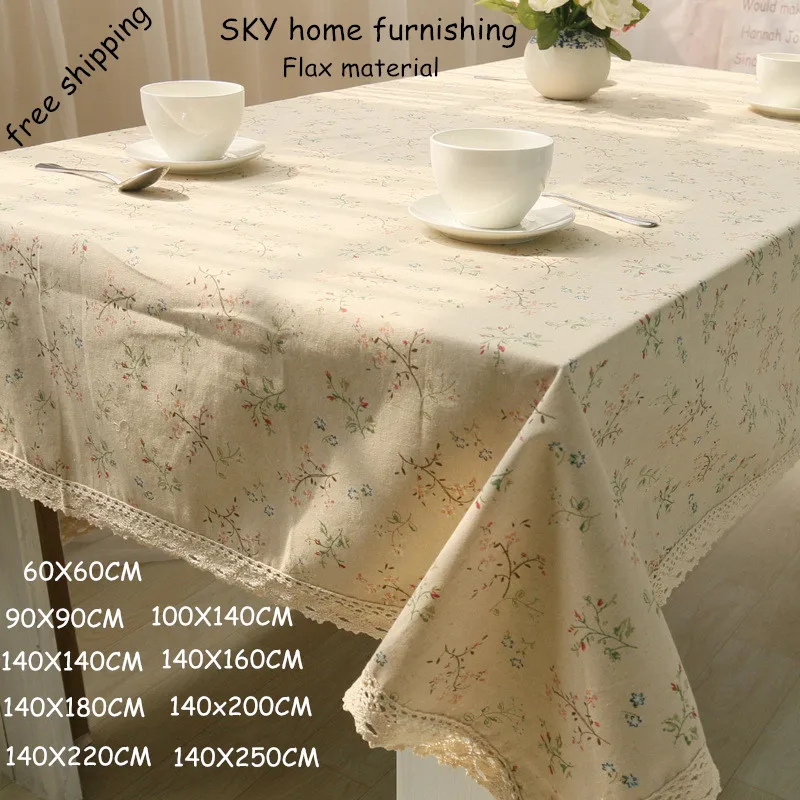 

New table cloth linen rectangular tablecloths with lace home wedding table Literary artistic Korean broken flower style