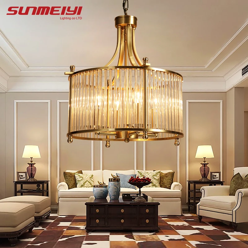 Современная медная люстра, кованый светодиодный светильник, светодиодный подвесной светильник со стеклянным абажуром для гостиной