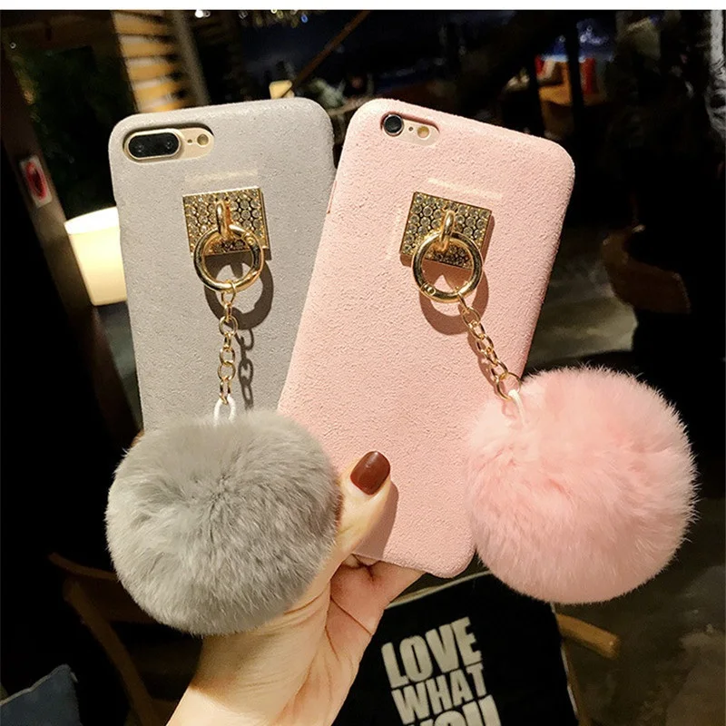 Wukaka Pompom Faux Fur Ball Crystal Keychain Phone Case Decoration Key Chain For Phone Case