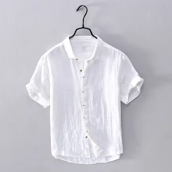 

Helisopus New Fashion Summer Men Shirts Solid Linen Short Loose Sleeve Single Breasted Top Casual Soft Shirts M-3XL