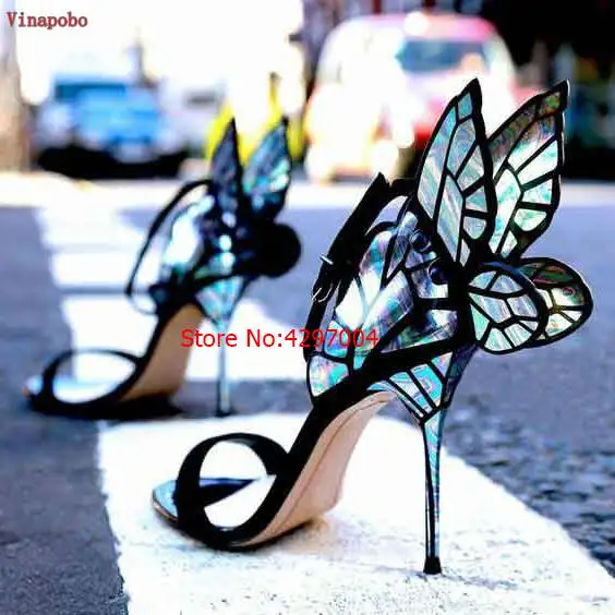 Популярные женские сандалии-гладиаторы на высоком каблуке с ремешком на лодыжке и крыльями ангела; женские разноцветные сандалии с бабочкой; женская свадебная обувь для вечеринок