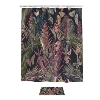 

Insect Illustrations Plant Butterflies Shower Curtain Doormat Sets Bathroom Accessory Sets Bathroom Decor Set Waterproof Modern