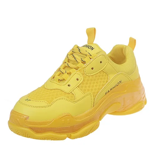 Классические белые и желтые кроссовки; женская обувь; кроссовки на толстом каблуке; Новинка года; женские кроссовки на толстой подошве; повседневная женская обувь; zapatos de mujer - Цвет: Yellow 1