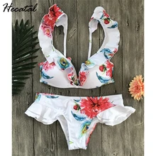 

Hecatal 2018 Flower Print Bikini Women Sexy Swimsuit Push Up Brazilian Bikini Ruffle Vintage Beachwear maillot de bain femme
