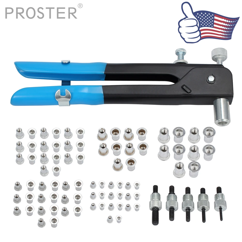 

(Send from US)Proster 86pcs Threaded Nut Rivet Tool Riveter Rivnut Nutsert Gun Riveting Kit M3-M8 with Wrench