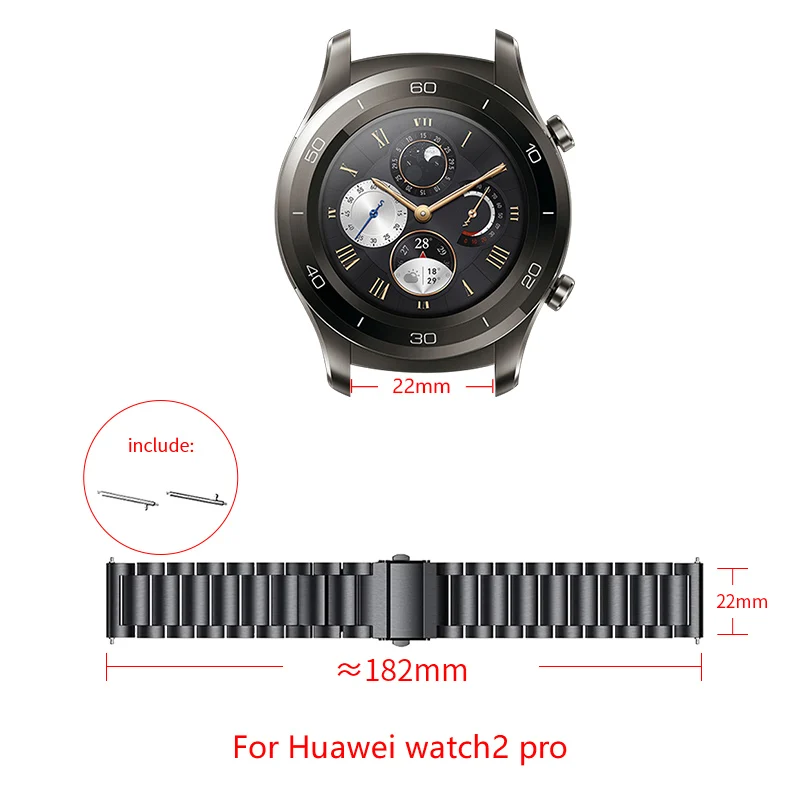 

22MM Stainless Steel Strap For Huawei watch 2 pro Replacement strap Metal chain Bracelet for AMAZFIT Watch adjustable size