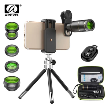 

Portable Optic Mobile Phone Camera Lens 16x Telescope telephoto lens with tripod+ 5in1 fisheye wide for Samsung Huawei phones