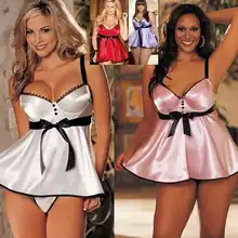 Мини-платье большого размера с завышенной линией талии Для женщин сексуальные Babydoll дамское нижнее белье женские атласная комбинация одежда для сна