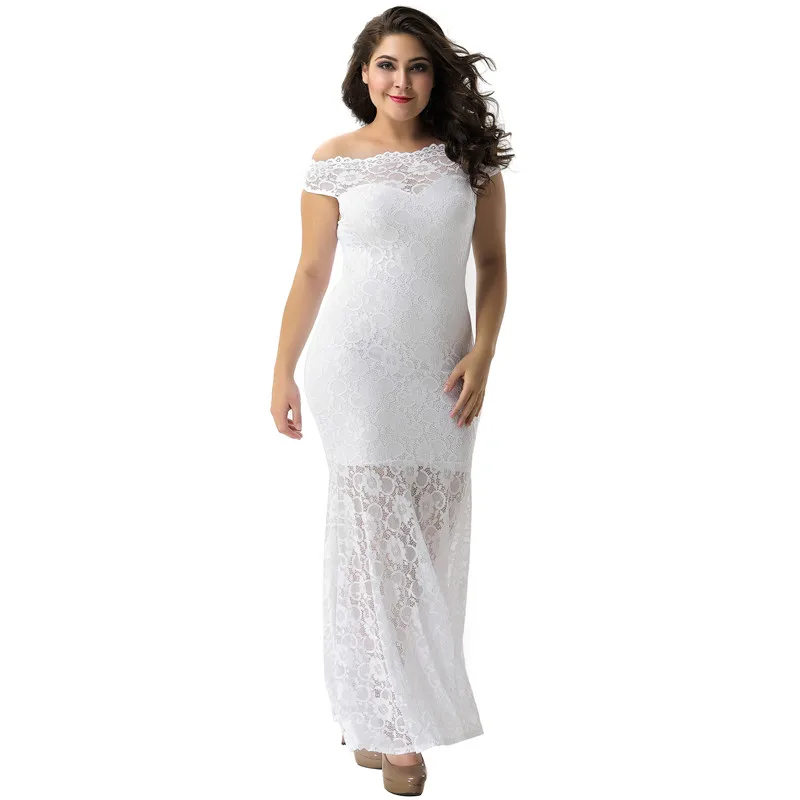 

Women Off Shoulder Lace Mermaid Dress Plus Size XXXXL Elegant Weeding Holiday Maxi Long Dress Sheer Summer Party Vestidos VS1073