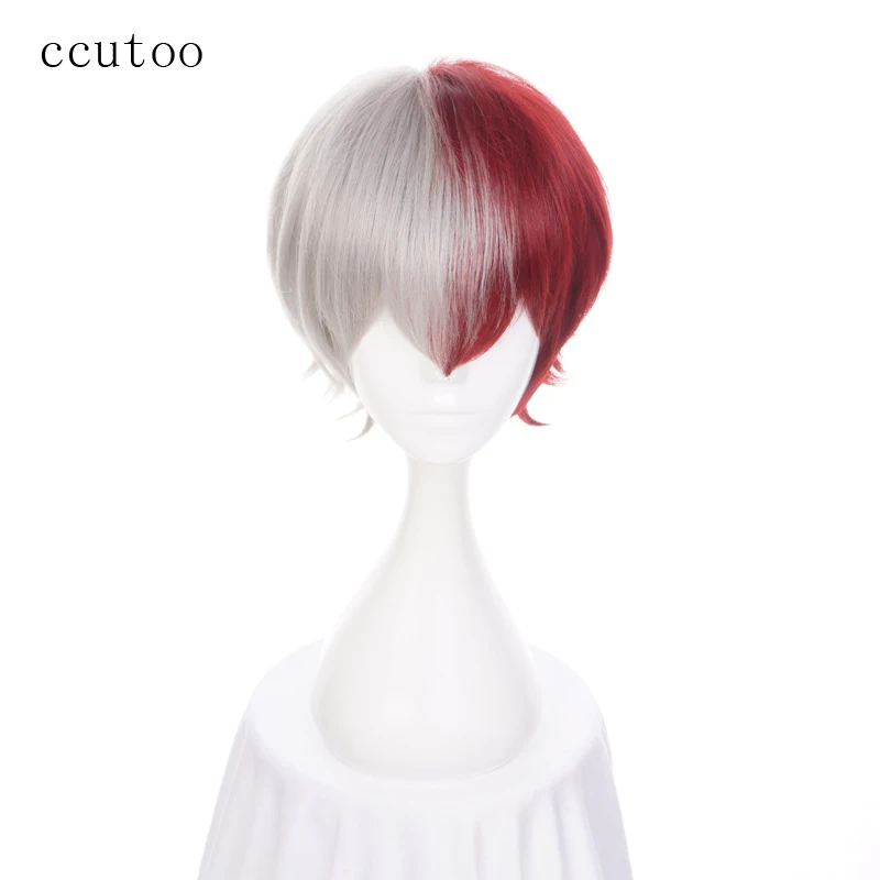 Ccutoo 12 "Мой герой Академии Boku без Хиро академия шото todoroki shouto Косплэй парик серый красный микс короткие химическое пушистые волосы