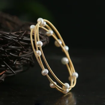 

Gold Filled Near Round Natural Freshwater Pearl Bangles High Quality Girlfriend Gift