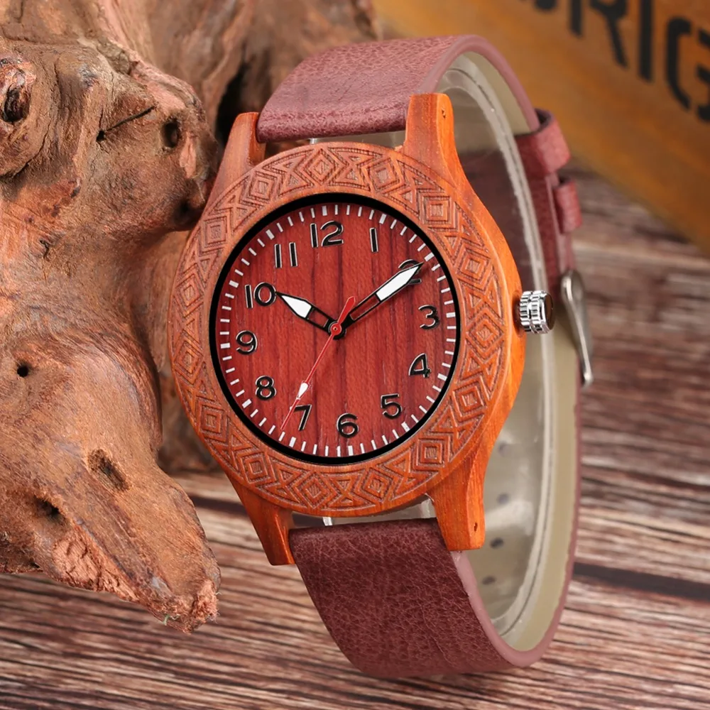 

YISUYA Simple Wooden Watch Leisure Leather Band Nature Lightweight Handmade Quartz Watch Women Arabic Number Relojes Para Mujer