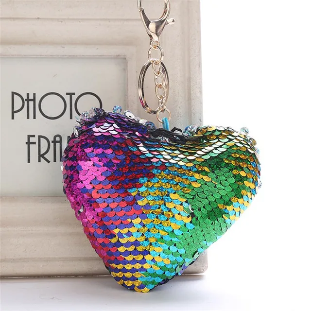 Sequin Heart Keychain Glitter Keyrings Women Bags Decorative Pendant
