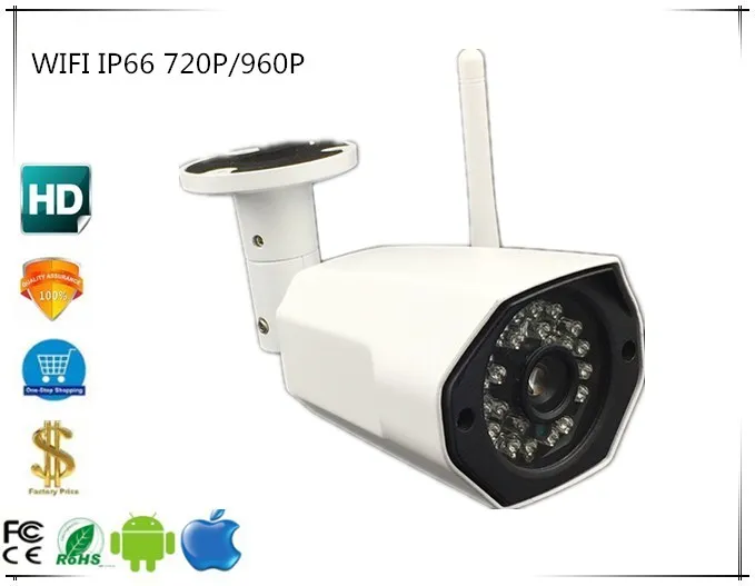 IP HD Bullet Camera IP66 Waterproof WIFI Wireless 720P/960P IRC Support
