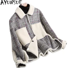 AYUNSUE модное женское пальто из толстой шерсти, клетчатое осенне-зимнее пальто для женщин, короткое пальто из овечьей шерсти с обеих сторон, пальто KQN18010
