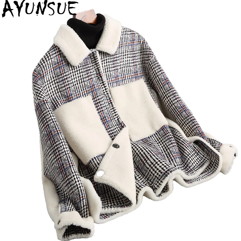 Pardessus Mode White Hiver Agneau Automne Manteaux Les Plaid Wyq1687 And Grid Pour 2018 Laine Épaisse Femelle Black Fourrure Portent Femmes Deux Manteau Côtés De Ayunsue Courtes pRSqxfS