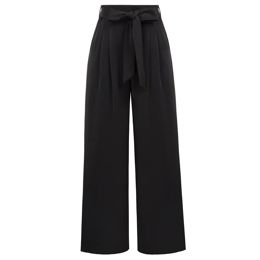 

Women Fashion Elastic Waist pants business office work wear elegant classic Belt Decorated Straight Pants casual loose Trousers