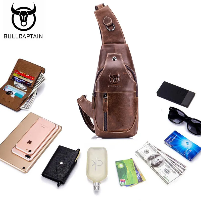 BULLCAPTAIN الأزياء جلد طبيعي Crossbody أكياس الرجال عارضة حقيبة ساعي صغيرة العلامة التجارية مصمم الذكور حقيبة كتف الصدر حزمة