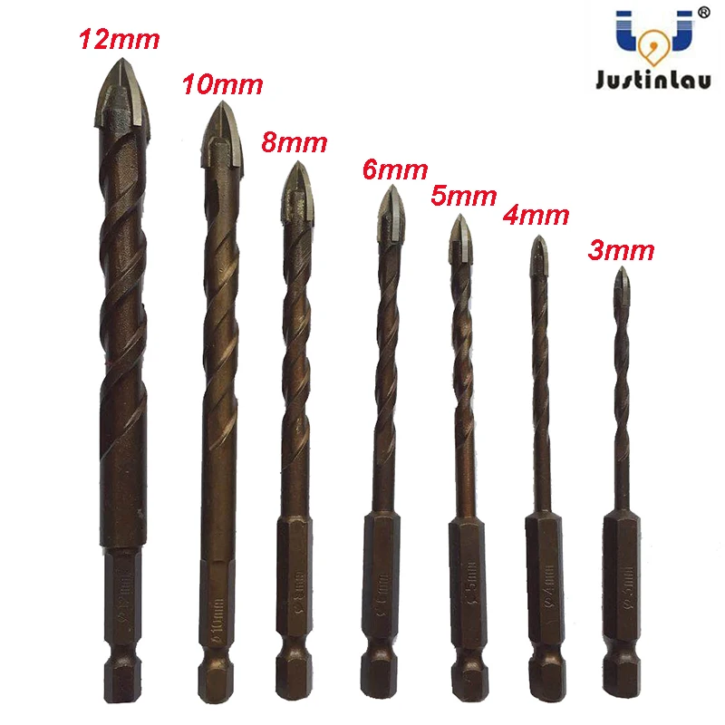 Acheter JUSTINLAU 7 pièces ensemble carreaux hexagonaux croisés verre céramique béton trou ouvreur alliage Triangle perceuse taille 3 4 5 6 8 10 12mm
