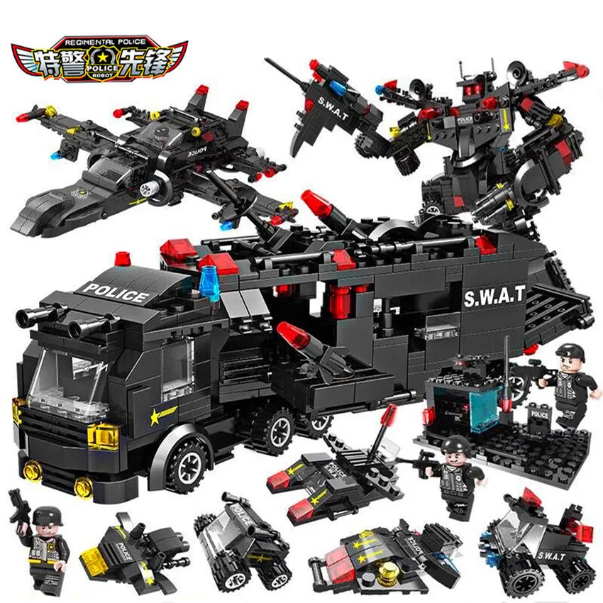 

750 pcs Children City Police Military War SWAT Truck Building Blocks Sets Ship Helicopter Vehicle Bricks Playmobil Toys for kids