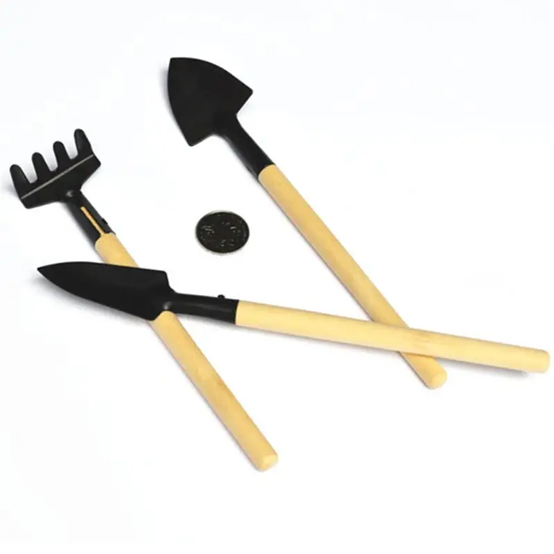3 шт. Мини садовые инструменты лопата грабли лопата с деревянной ручкой (черный)