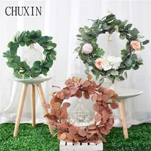 Зеленый искусственный цветок, листья эвкалипта, венок, шелк, искусственная цветочная гирлянда, украшение для дома, реквизит для свадебной фотосъемки, 1 шт