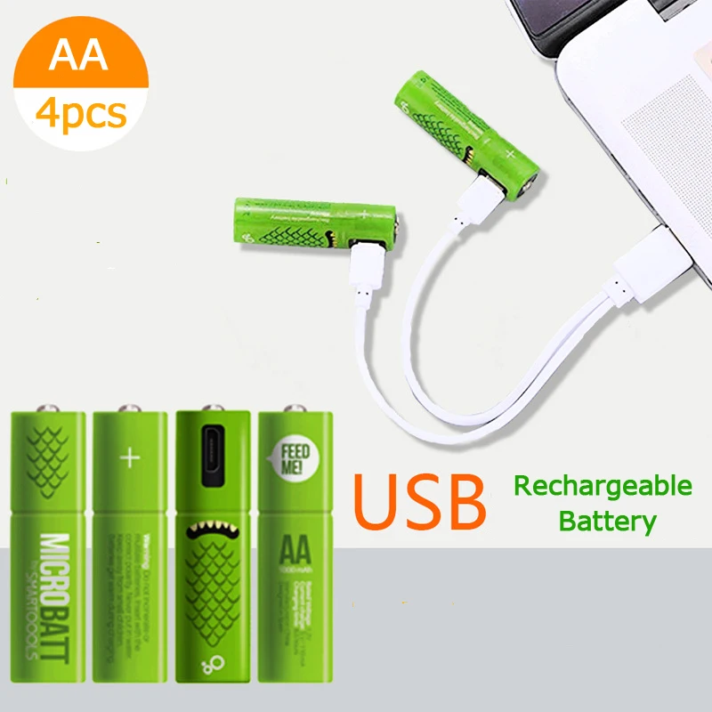 

SMARTOOOLS 4PCS/pack AA Mirco USB Rechargeable Battery AA NI-MH Battery 1000mAh AA 1.2V Toys Remote-controller batteries