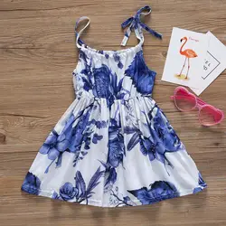 Новинка 2019 года; Модное детское платье на бретельках без рукавов с цветочным принтом для маленьких девочек; одежда высокого качества;